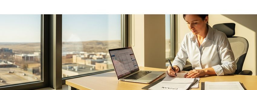 Small business owner reviewing loan documents in Rapid City, South Dakota