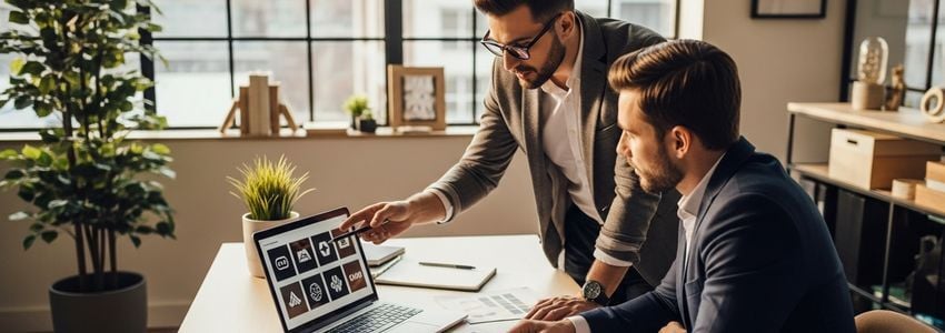 Business owner reviewing rebranding loan financing options with a financial advisor