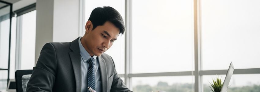 Business owner reviewing financing options with Crestmont Capital advisor at professional office desk