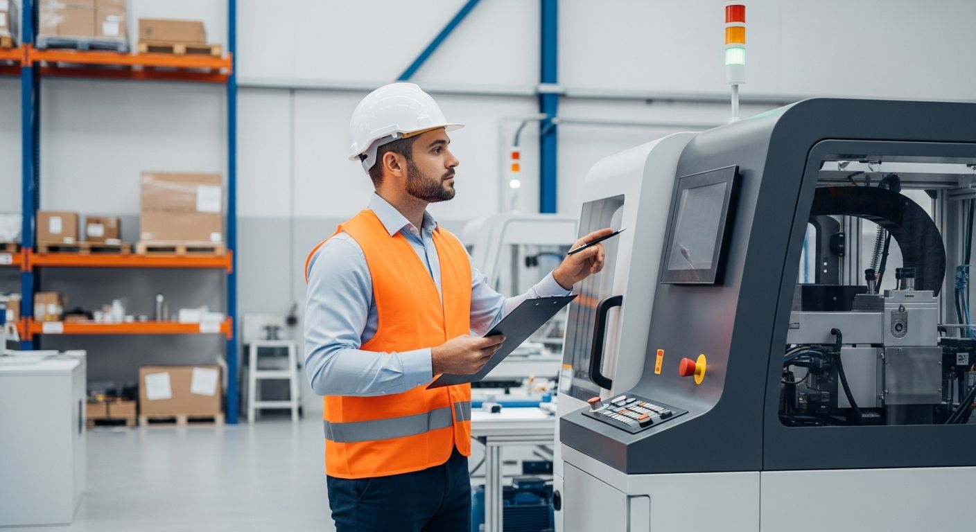 Business owner inspecting industrial equipment eligible for Section 179 deduction