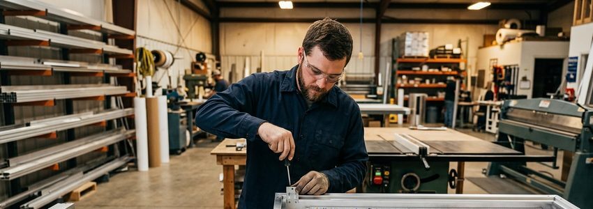 Sign shop technician operating a CNC router to fabricate dimensional signage letters