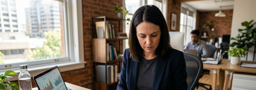 Small business owner reviewing a software license audit settlement and financing documents at a desk