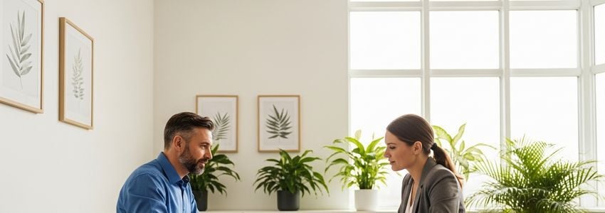 A loan officer and business owner reviewing tax return documents together for a business loan application