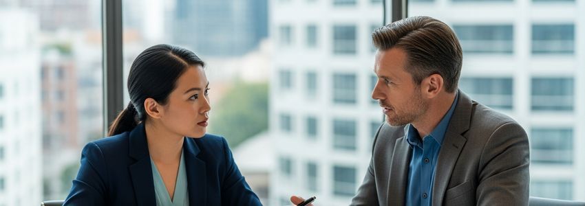 Business owner working with lending specialist on application approval