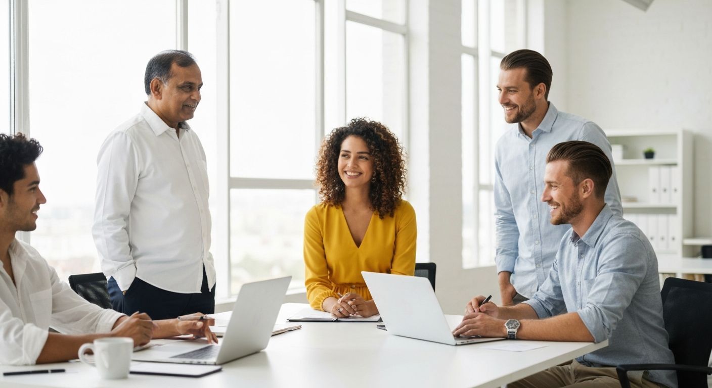 West Virginia small business team reviewing financing plans in a modern conference room