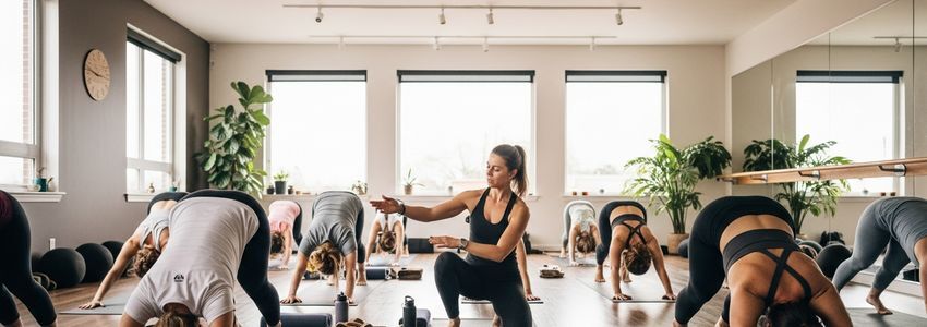 Yoga instructor leading a class in a well-financed yoga studio
