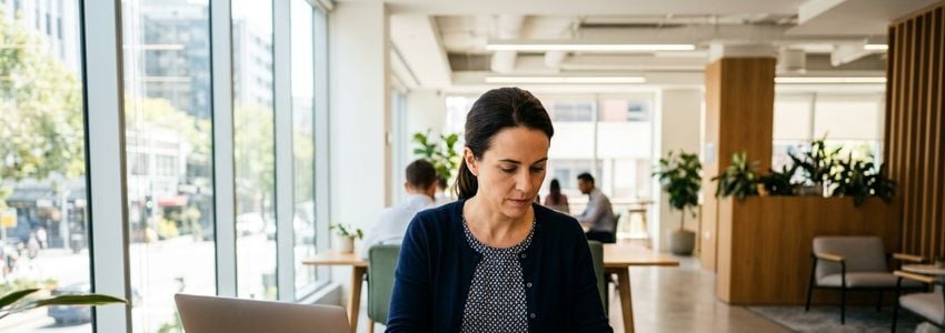 Small business owner reviewing payroll compliance paperwork with an HR advisor in a bright office