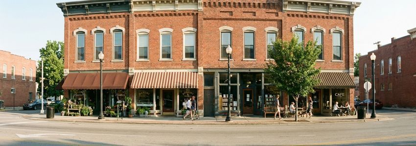 Small business street scene in Indiana
